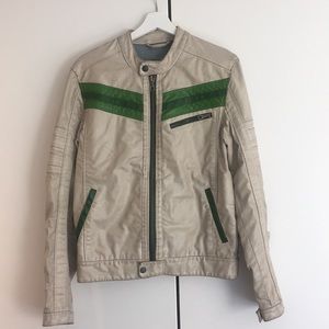 Vintage White Leather Motorcycle Jacket